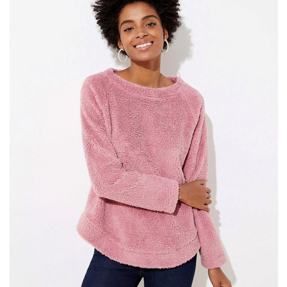 LOFT Pink Fleece Pullover Sweatshirt